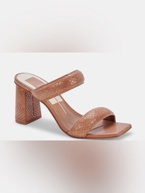 Dolce Vita Brown Textured Two-Strap Block Heel Sandal